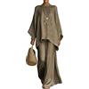 Gienslru 2 Pezzi Tuta Donna Complete Elegante Lino Estivo Boho Chic Top Kaftano Vintage e Pantaloni Gamba Larga Tute Curvy Completo Cerimonia Leggero Taglie Forti Spiaggia Vacanze Primaverile Set