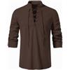 Rodawu Camicie da uomo a maniche lunghe, in cotone e lino, stile medievale, con coulisse, Henley, stile vichingo, Caff, L