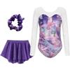 Happy Cherry Bambina Body Ginnastica Manica Lunga con Gonna+Fascia per Capelli 3Pz Costume da Danza Balletto Gara Artistica Body Brillante Paillettes Farfalla Viola per Ragazze 9-10 Anni