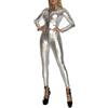 Rrongwn Tuta da donna lucida metallizzata per tutto il corpo, carnevale, body da danza, ginnastica, leotard, discoteca, clubwear a maniche lunghe, tuta skinny, argento, M