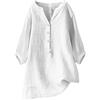 XOUSAEKM Top da donna in cotone e lino camicia da donna con maniche a 3/4 top da donna con bottoni UK scollo a V magliette casual tinta unita camicie oversize tunica alla moda camicette estive da donna