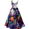 NaLatia Abito da donna per Halloween, rosso, bianco, oversize, stampa sanguinosa, elegante, sexy, rockabilly, spaventoso, strega, vampiro, zombie, costume da sposa medievale, gotico
