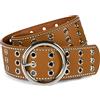 styleBREAKER Cintura donna larga con borchie in similpelle,90cm / Cognac
