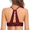 SHEKINI - Bralette in pizzo imbottite da donna senza fili, top crop, reggiseno floreale sexy a triangolo con scollo profondo e schiena incrociata, Vino rosso, S