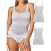 GICIPI Top in Filo di Scozia Donna con Spalla in Pizzo Art. 748-6, Bianco