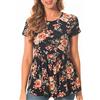 Bearsland Top da Allattamento da Donna a Maniche Corte Girocollo Camicia per Allattamento al Seno Vestiti Premaman, Fiore Nero, S