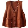 RWGSNB Cardigan Senza Maniche Lavorato a Maglia Donna Casual con Bottoni Gilet Elegante Maglia a Trecce Canotta Donna Stile Vintage con Tasche Marrone XS
