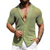 babao Camicia a Maniche Corte Lavorata all'Uncinetto da Uomo Camicia Casual Lavorata a Maglia abbottonata da Uomo Cardigan in Maglia scavata