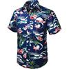 HISDERN Uomo Funky Hawaiana Flamingo Camicie Manica Corta Tasca Frontale Vacanze estive Aloha Stampata Beach Casual Navy Blue Hawaii Shirt
