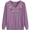 YONGHONGKEJI Maglione Lavorato A Maglia per Donna di Mezza età E Anziana Maglione Lavorato A Maglia per Signora Anziana Pullover Vintage con Ricami Floreali Scollo A V Maniche Lunghe Felpe Sottili