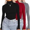 Ekouaer Donna Confezione da 3 Maglie a Maniche Lunghe a Collo Alto Camicie Termiche Set Elasticizzato Aderente Layer Tee, Nero/Rosso/Grigio, S