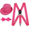 Alizeal Bretelle elastiche da 2,5 cm 3 Clip Suspender e Bow Tie Set con Cappello per bambini - rosa caldo