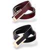 CaserBay Cintura da donna in vera pelle cintura durevole cintura in vita oro tinta unita fibbia cintura per pantaloni, jeans, Confezione da 2, nero e bordeaux, For Waist 30- 36, Women Size M-L, 6-8