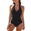 RITOSTA Costume Intero Donna Contenitivo Costumi da Bagno Donna Curvy Costume Donna Piscina Scollo a V Costumi Interi Mare Push Up Swimsuit Regolabili Swimwear Collo Appeso(Nero,S)