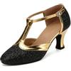 Generico Scarpe da Ballo Donna Eleganti 35-43 EU in Pelle con Tacco Medio, Punta Chiuse e Cinturino alla Caviglia Sandali Estive Comode Casual per Lavoro, Latino Americano, Cerimonie, Feste,Nero,40
