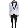 Evoga Abito Completo Uomo Sartoriale Bianco Tessuto Raso Damascato Floreale Slim Fit Vestito Smoking Elegante (58, Bianco)