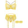 Aranmei Lingerie Sexy da Donna 4 Pezzi Set Esotico Strappy Lingerie con Reggicalze in Pizzo con Ferretto Reggiseno e Slip Set