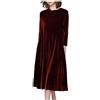Generic Abito in Velluto da Donna Taglie Forti Girocollo Maniche a 3/4 Abiti Lunghi a Pieghe Eleganti Abiti Lunghi Casual in Velluto retrò(Wine,4X-Large)