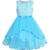 Sunny Fashion Vestito Bambina Fiore Blu con Cintura Nozze Festa Damigella d'Onore 4-12 Anni