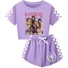 Temolie K-POP Katseye Merch, maglietta a maniche corte e pantaloncini, abbigliamento da yoga, set per fan della musica grafica, abbigliamento streetwear per bambini 5-13 anni, Viola, 11-12 Years