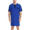 Enjoyoself Uomo Maglie Pigiama in Cotone Camicie Lunghe da Notte Pigiama Comoda Maniche Corte-tipo2-blu/M