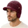 TOP-EX Berretto unisex impermeabile invernale 80% lana merino con visiera e paraorecchie, fodera calda in pile, ideale per il freddo e gli sport all'aria aperta, Borgogna_impermeabile, L/XL