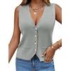 Saodimallsu Gilet da Donna Senza Maniche in Maglia con Scollo a V e Bottoni | Gilet da donna senza maniche in maglia con scollo a V