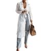 Goolecrimp Trench Elegante da Donna in Tulle in Rete di Organza Trasparente Trench Coat con Risvolto a Fessura Cardigan Lungo con Lacci Doppiopetto (Bianco,S)