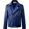Generic Giacca in pelle sintetica da uomo classica slim asimmetrica con cerniera per autunno inverno giacca da moto in pelle per uomo, Blu, 4XL