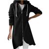 Generic Felpe con cappuccio da donna Uk di media lunghezza con zip felpe con cappuccio casual orlo asimmetrico giacche a maniche lunghe con tasche cappotti termici tinta unita oversize cardigan con coulisse