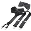 DonDon Set di bretelle eleganti e papillon per uomo, forma a Y, larghezza 3,5 cm, fatto a mano - Accessorio elegante per matrimonio, festa, smoking - Grigio