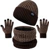 KQueenStar Direct Set di guanti invernali con cappello da sciarpa, da uomo, termico, caldo, lavorato a maglia, scaldacollo e guanti touchscreen, fodera in morbido pile, regalo elastico, Marrone, Taglia unica