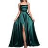BABYONLINE D.R.E.S.S. Abito da cocktail, matrimonio, lungo, con spacco, sexy, con schiena scoperta, elegante, chic, abito da gala, ballo di fine anno, con strascico, verde scuro, 46