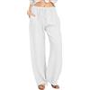 Yutdeng Pantaloni da Donna Estivi Casual Pantaloni Larghi in Cotone e Lino con Coulisse in Vita Pantaloni con Tasche Spiaggia Elegante Morbido Pigiama Pantalone Elastico Pants,Bianco,XXL