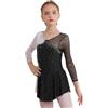 inhzoy Abito da Pattinaggio Artistico Bambina Manica Lunga Vestito da Balletto Ginnastica Artistica Body da Danza Classica Ballerina Strass Leotards Vestito da Ballo Lirico Nero A 13-14 Anni