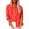 Generisch Camicia da donna elegante in mussola, a maniche lunghe, con bottoni, colletto a risvolto, in cotone, camicetta leggera e ariosa, Rosso 1, XL