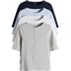 THE SET Donne Confezione da 4 T-Shirt Serafino a Coste con Mezze Maniche Navy/Light Blue/White/Stripe S