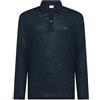 SUN68 Uomo Polo A Maniche Lunghe in Lino Blue Navy