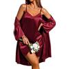 Ekouaer Set pigiama in raso da donna Camicia da notte e vestaglia Indumenti da notte sexy in due pezzi Abbigliamento da notte casual rosso XXL