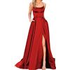 Generic Abito da Ballo Lungo Elegante per Donna Stile Impero con Scollo a U e Maniche Senza Vestito da Cerimonia con Cintura e Spacco Scollo Rotondo e Manica Lunga Ideale per Eventi Formale (A01-Red, XXL)