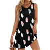 Koerye Vestito Donna Lungo Vestito da Mare Estivo Abito da Spiaggia Girocollo Senza Maniche con Coulisse Vestiti Casual Mare Prendisole con Tasche Beach Dress Foglie Nere,M