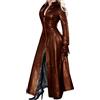MANYMANY Trench da Donna Cappotto Lungo da Donna in Ecopelle Nera Giacca in Pelle con Vita con Borchie alla Moda
