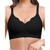 Jiuday Chiusura anteriore reggiseno da donna senza ferretto, comfort senza cuciture, facile da indossare reggiseni per il silenzio Anziani Bustier Imbottito Supporto Senza cuciture Soft Bralette, Nero