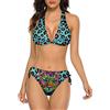 Oudrspo Set Bikini da Donna Leopardo colorato Astratto Costume da Bagno Costumi da Bagno Costumi da Bagno leopardati con Stringhe Allacciatura alla Caviglia