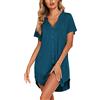 Ekouaer Camicia da Notte Estiva con Bottoni Scollo a V Pigiama da Notte Aperta Davanti Maniche Corte, S-XXL