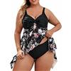 Generico Tankini Lungo Donna Mare Contenitivo Curvy Costume Tankini Con Slip Da Bagno Sexy Scollo a V Controllo Pancia Costumi Bagno Due Pezzi Taglie Forti Modellante Push Up Swimwear Vestito Da Spiaggia