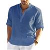 PADOLA Camicia in Lino Uomo Camicie Slim Fit Elegante Bianco Camicia Estiva Estate Maniche Lunghe Casual(S,Blu 2)