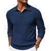 COOFANDY Mens Polo Jumper A Maniche Lunghe Fine Knit Maglione Lavorato A Maglia Plain Felpe Blu Scuro XXL