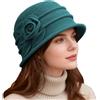 ITODA Donne Inverno Vintage Bowler Cappelli di Lana Chiesa Cloche Flapper Cappello Derby, Cappello da Festa di Felpa, Cappellos Rotondo Elegante Berretto Chiesa per Signore Ragazze