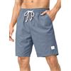 JMIERR Uomo Lino Pantaloncini con Tasche e Marchio Bermuda Leggero Estivo Pantaloni Corti Blu XXL